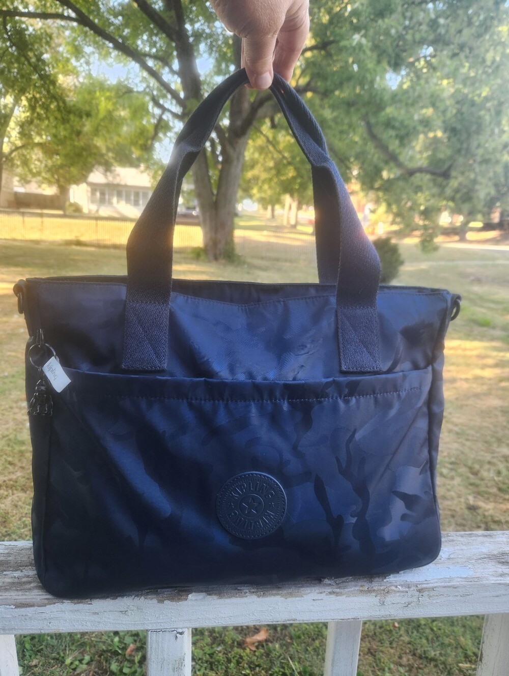 Kipling Elsil Navy Camo Nylon Tote Bag With Charm) Luggage Slide On Back) New